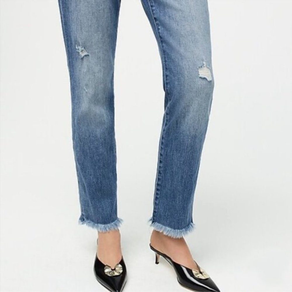 JCrew Slim Frayed Hem Broken-in Boyfriend Excellent Blue Jeans Distressed 28T - Picture 2 of 3